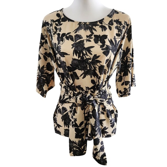 West Kei Tops - west kei womens floral‎ tie waist 3/4 sleeve top blouse shirt size S made in USA